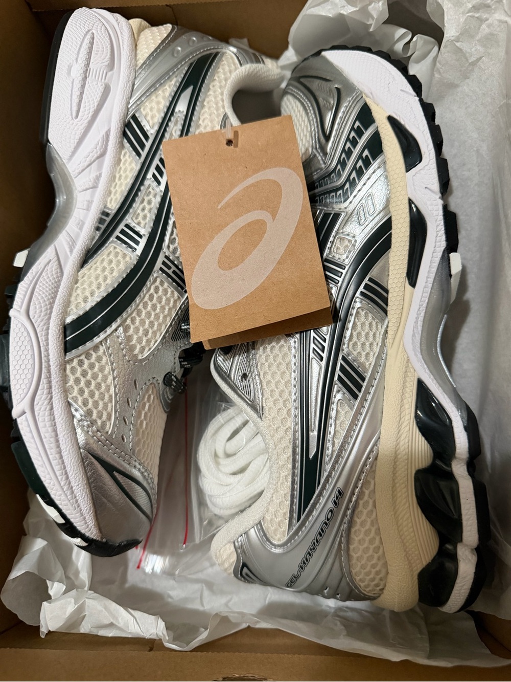 Kith + ASICS collab, Men's Running Sneakers in cream, Silver & black